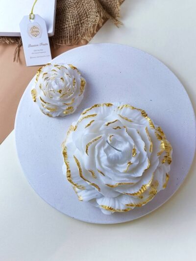 Set of 2 White/ Gold Candle Flowers