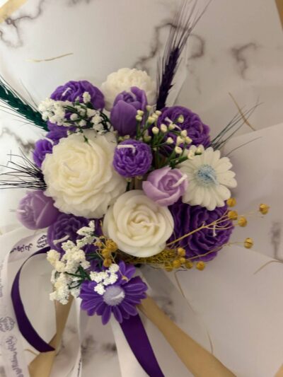 White Purple Candle Bouquet