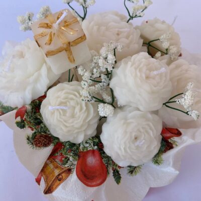 White Soy Candle Bouquet in Basket