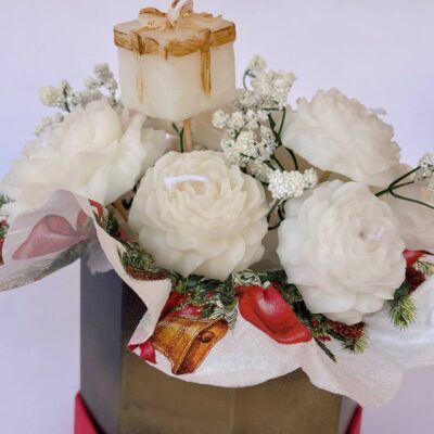 White Soy Candle Bouquet in Basket