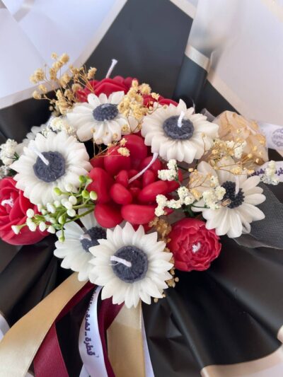 White Red Soy Candle Bouquet in Basket