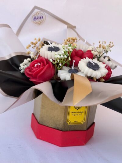 White Red Soy Candle Bouquet in Basket