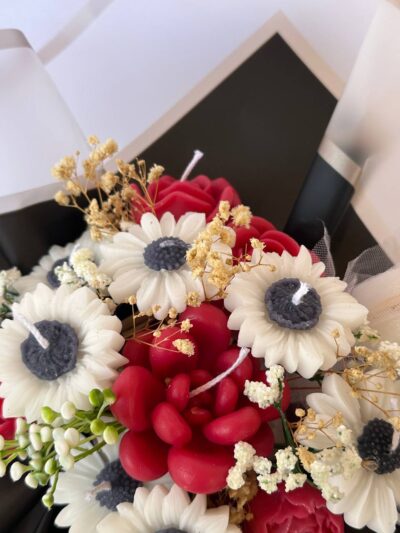 White Red Soy Candle Bouquet in Basket