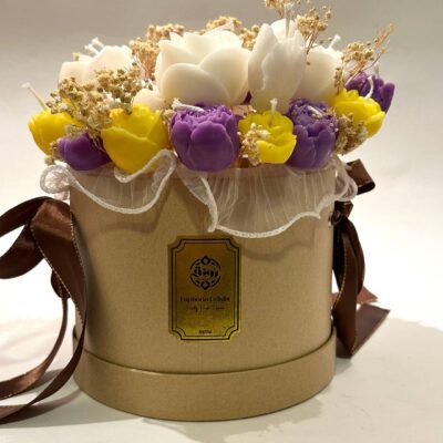 white purple yellow Soy Candle Bouquet in Basket