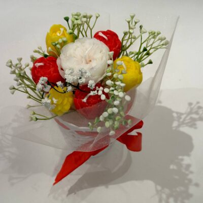 different flowers Soy Candle Bouquet in Basket