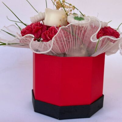 white Red Soy Candle Bouquet in Basket