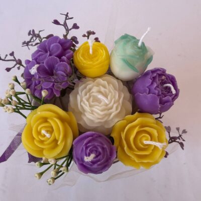 different flowers Soy Candle Bouquet in Basket