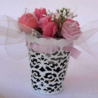 different flowers Soy Candle Bouquet in Basket