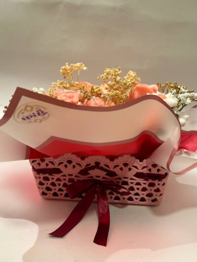 white pink  Soy Candle Bouquet in Basket