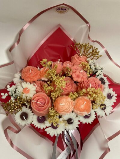 white pink  Soy Candle Bouquet in Basket