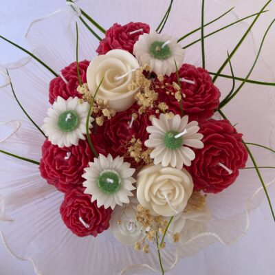 white Red Soy Candle Bouquet in Basket