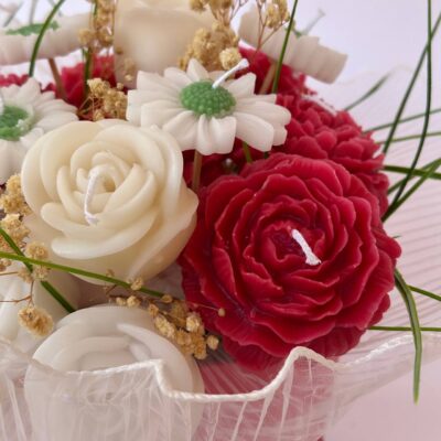 white Red Soy Candle Bouquet in Basket