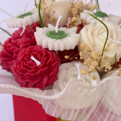 white Red Soy Candle Bouquet in Basket