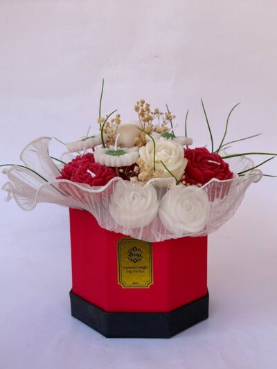 white Red Soy Candle Bouquet in Basket