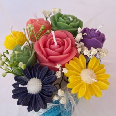 different flowers Soy Candle Bouquet in Basket