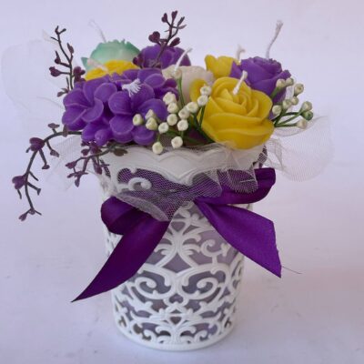 different flowers Soy Candle Bouquet in Basket