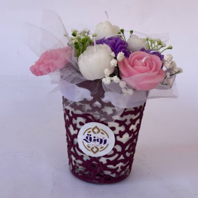 different flowers Soy Candle Bouquet in Basket