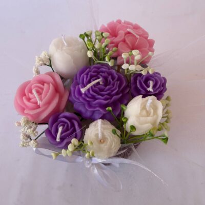 different flowers Soy Candle Bouquet in Basket