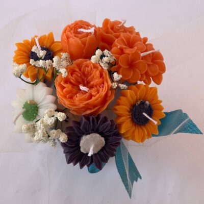 different flowers Soy Candle Bouquet in Basket