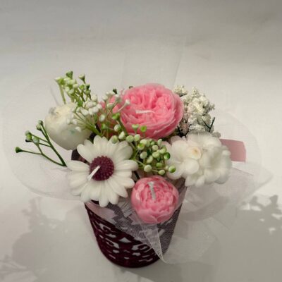 different flowers Soy Candle Bouquet in Basket